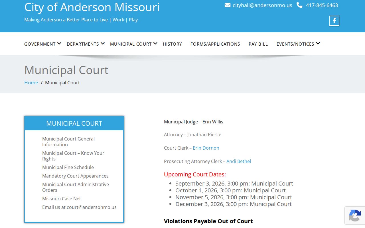 McDonald County traffic court source for Anderson Municipal Court ticket lookups