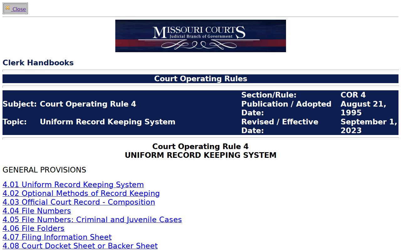 McDonald County court case records public-access material under Court Operating Rule 4