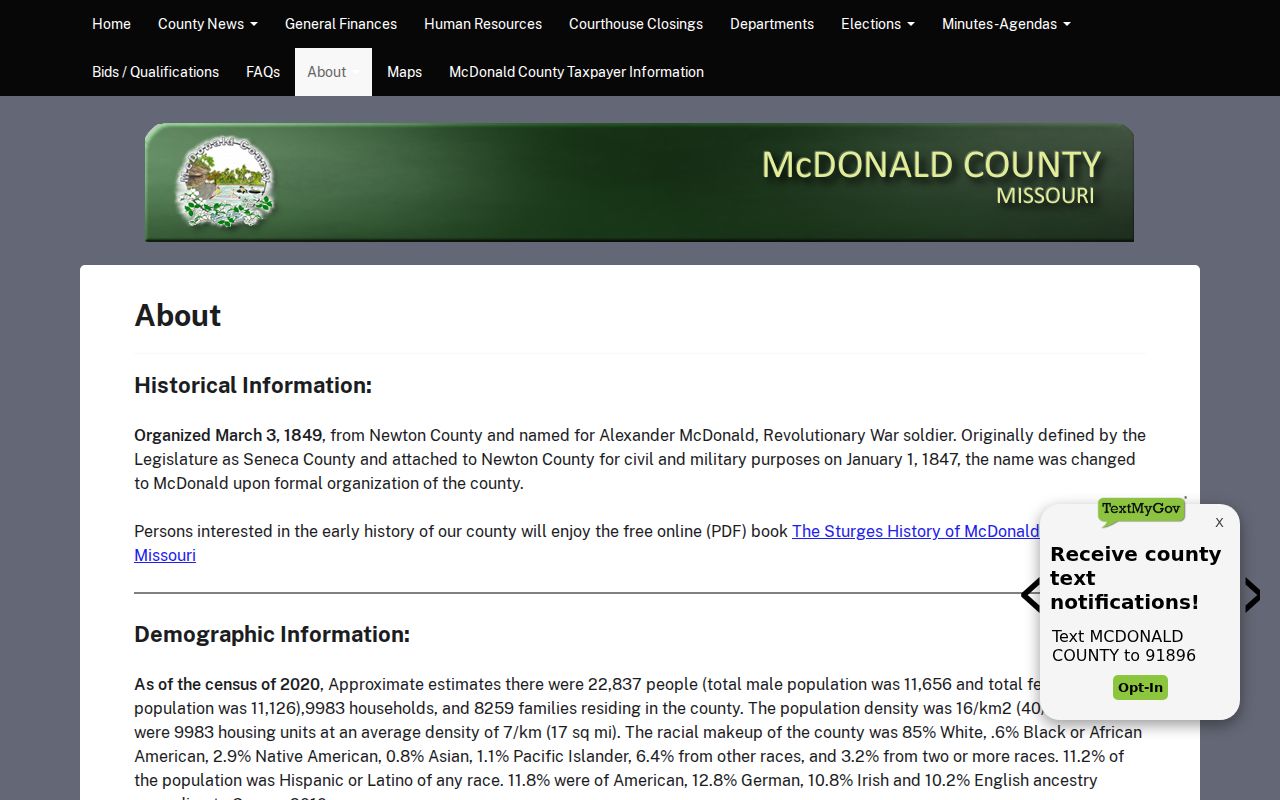 McDonald County court docket local government and community source