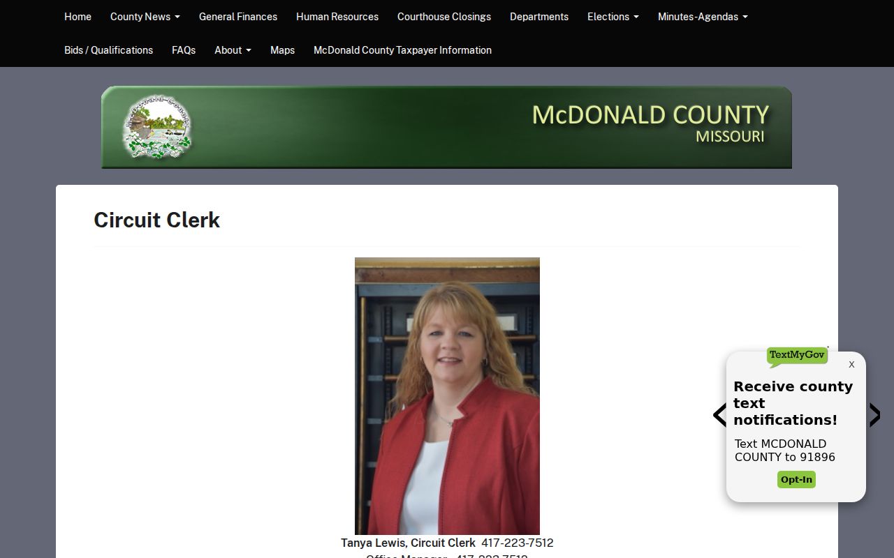 McDonald County court docket Circuit Clerk office source